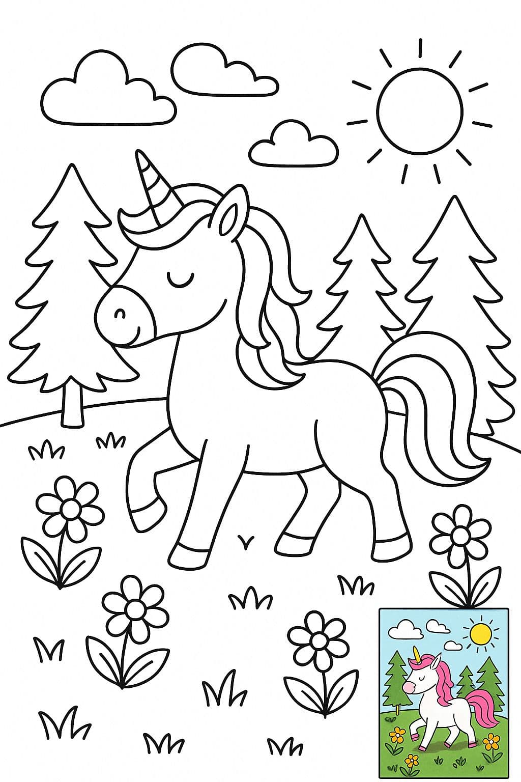 Children’s Coloring Page Illustration (with Colored Reference)