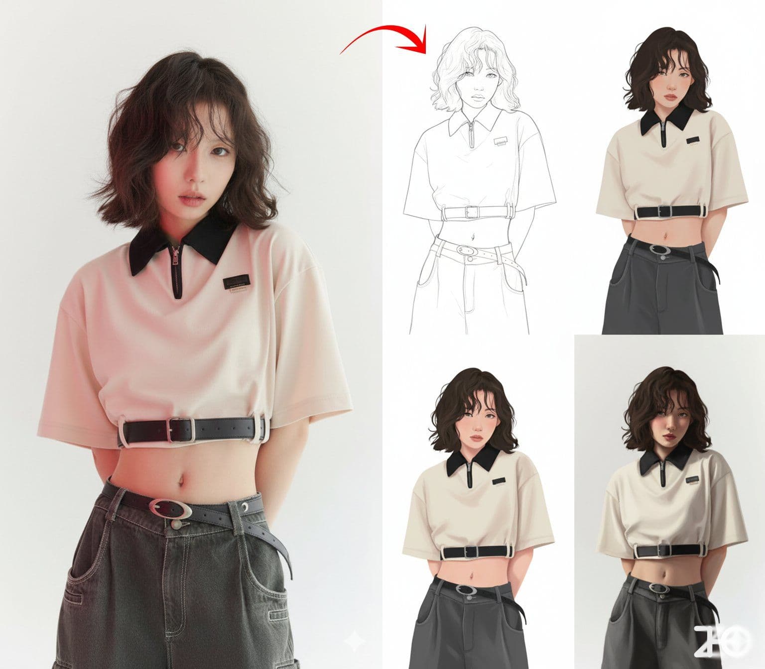 Proceso de Dibujo de Ilustración en Cuatro Paneles