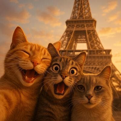 三只动物与地标自拍 - Input