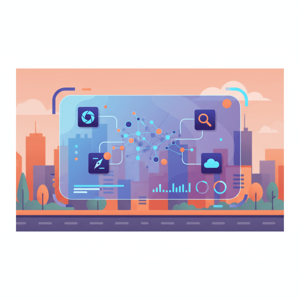 Augmented reality tool displaying AI-generated information overlays on real-world scenes, enhancing user interaction and exploration.