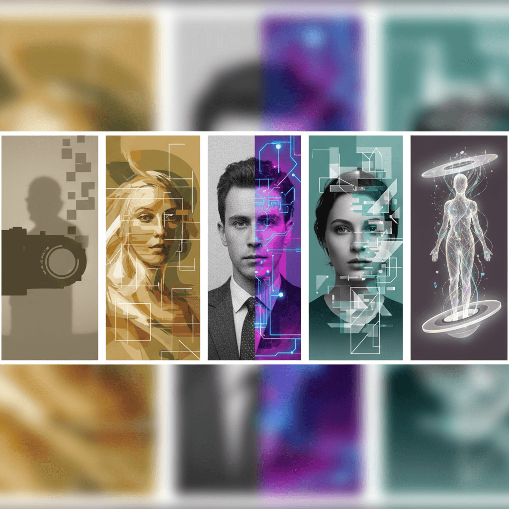 "Sua Foto em Diferentes Eras: a geração de IA transforma retratos modernos em estilos de períodos históricos de forma contínua."