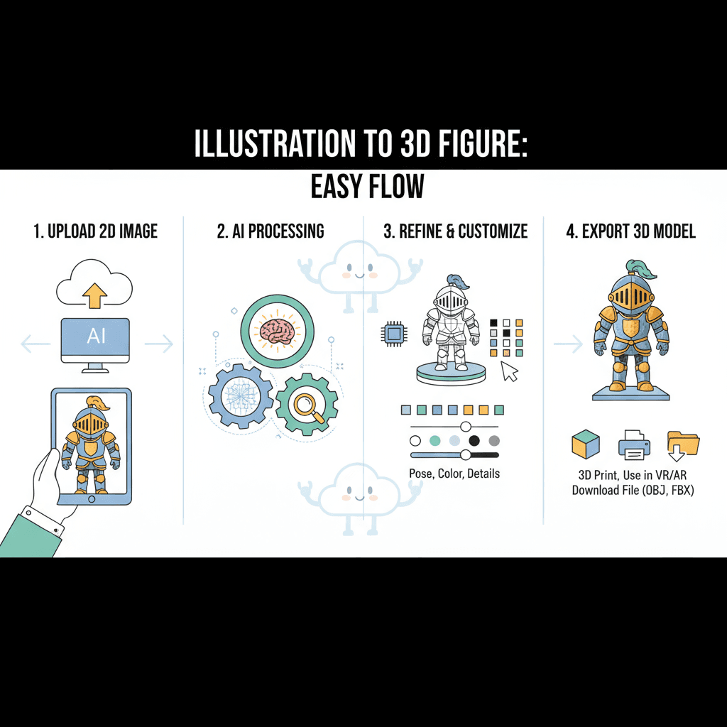 插画转手办的使用步骤:通过简便的AI工具,将插画轻松转化为3D手办模型。