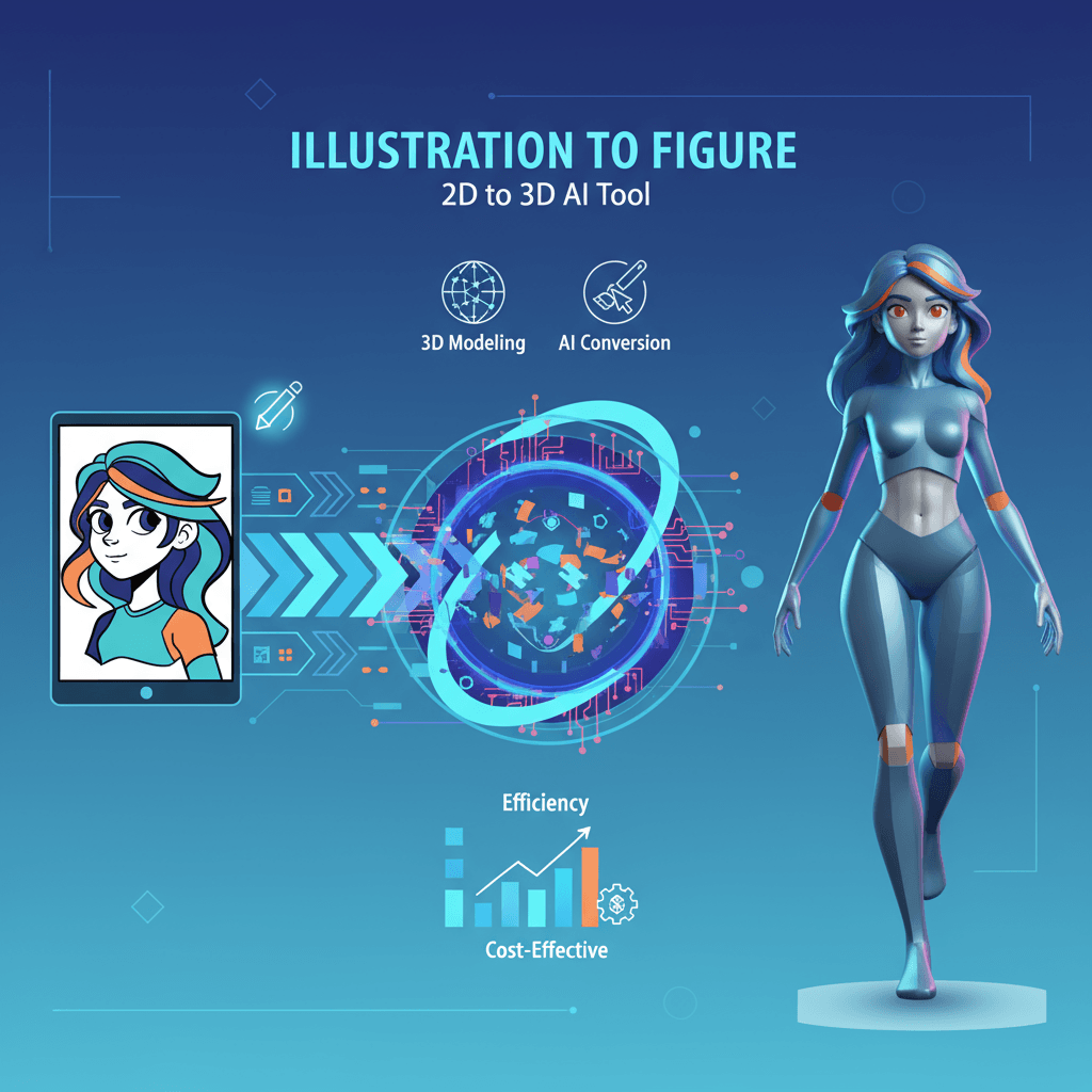 AI tool illustration for 3D conversion of images into detailed figure models, showcasing the application category 3d_convert.
