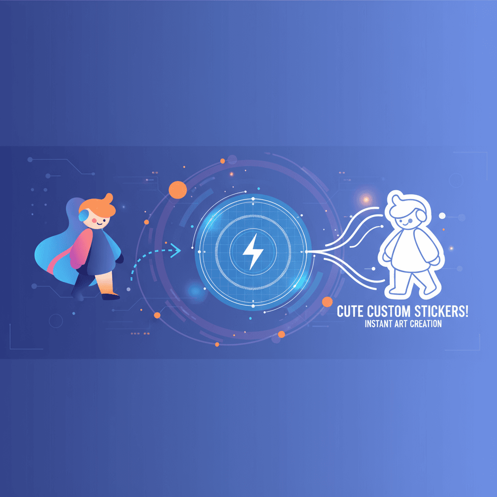 Ilustración artística de stickers de personajes personalizados; la herramienta de IA transforma imágenes en diseños de contorno blanco lindo para p…