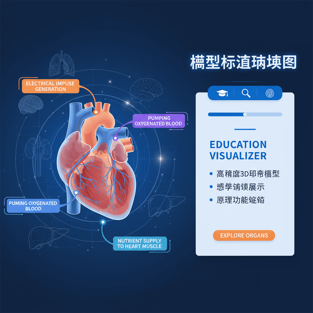 Annotated diagram of an AI tool for generating high-precision 3D organ models for educational purposes.