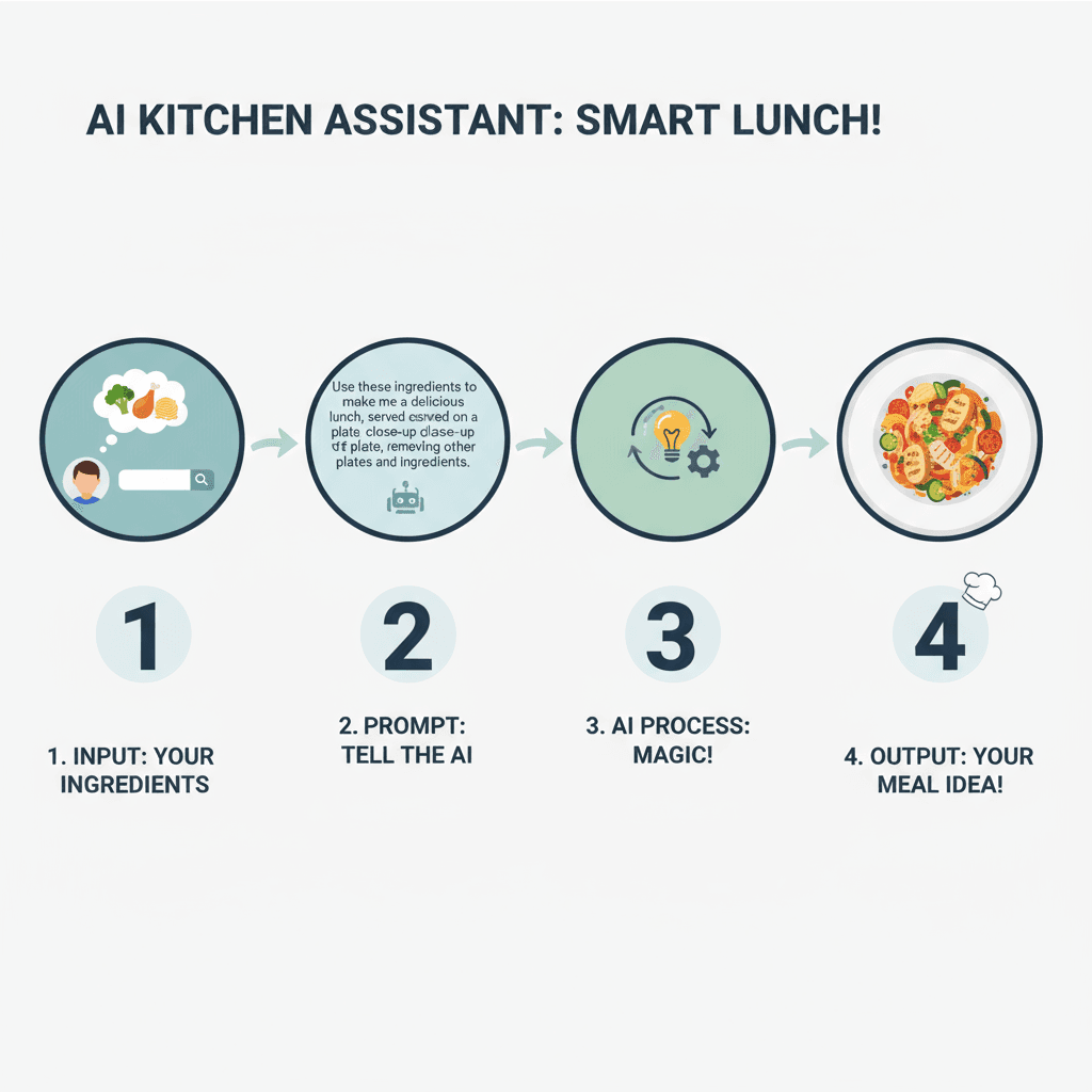 Alt text: "Usage steps for the AI tool in the Cooking category, guiding users to effortlessly combine ingredients for exquisite dishes."
