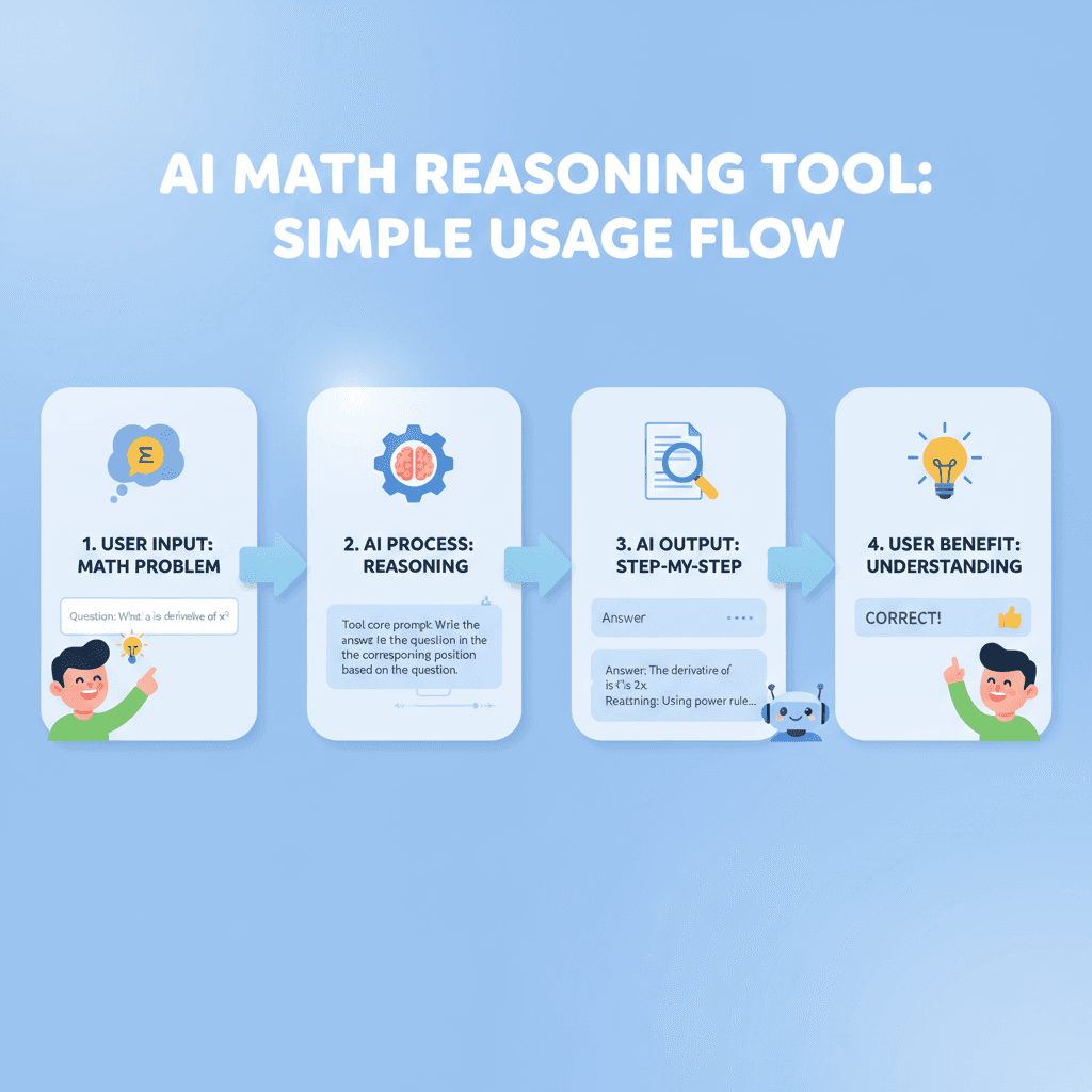 Usage steps for an AI tool that intelligently solves math problems and annotates answers on images, highlighting ease of use.