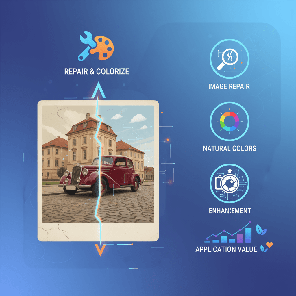 AI tool for image enhancement, restoring and colorizing vintage black and white photos for a vibrant, natural look.