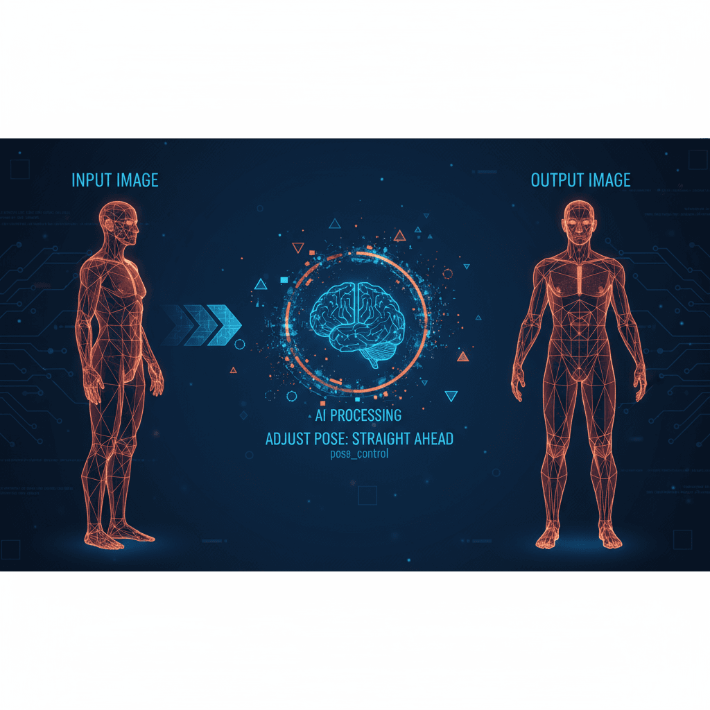 Character Pose Adjustment tool for AI generation, allowing users to adjust character's gaze direction and posture seamlessly.