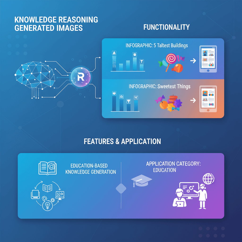 Illustration of an AI tool for generating educational infographics based on knowledge, enhancing learning and information sharing.