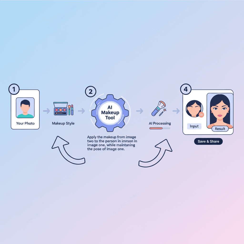 "虚拟试妆使用步骤:选择妆容效果,使用AI工具轻松应用,简便易懂。"