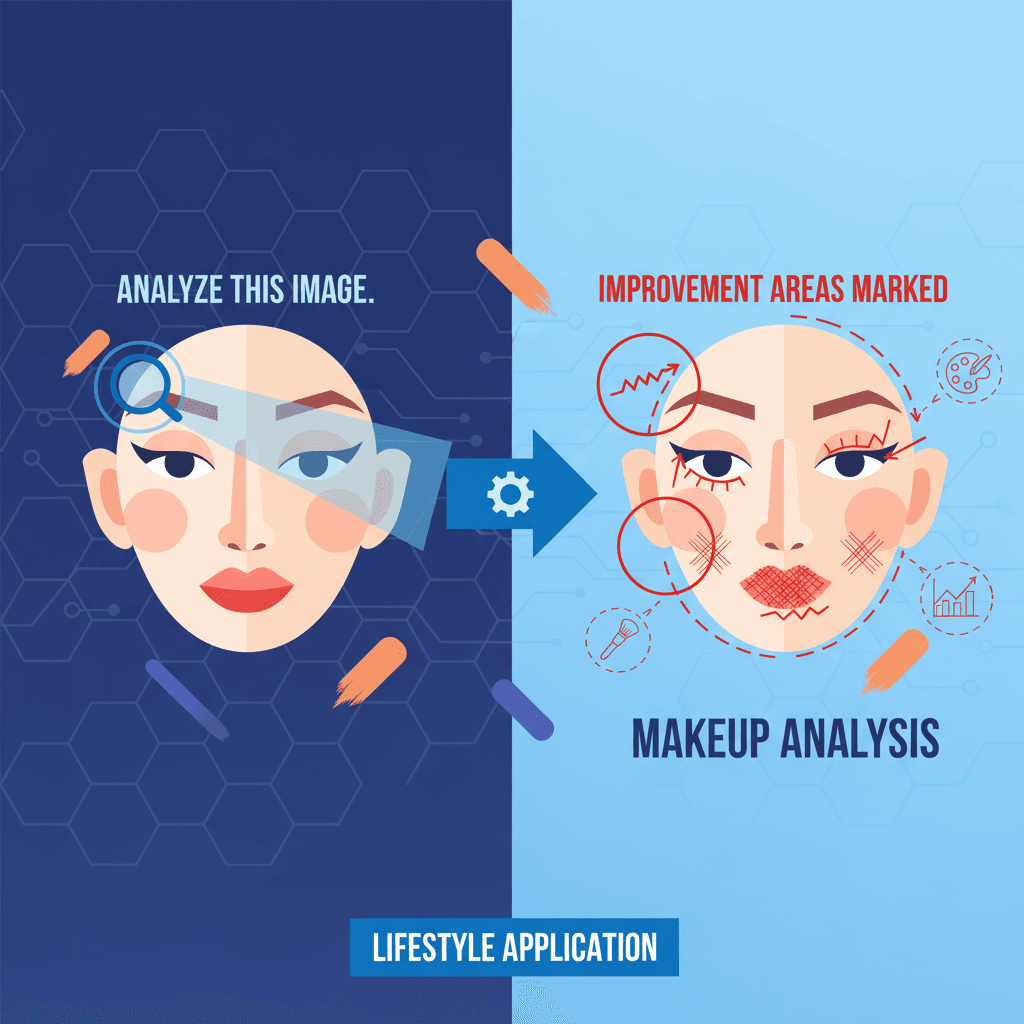 AI妆面分析工具,使用红笔标注妆容可改进之处,助力提升个人化妆技巧。
