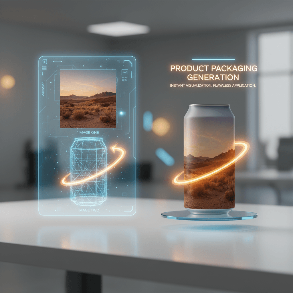 AI生成的专业摄影工具,将产品图像应用于生活方式包装设计。