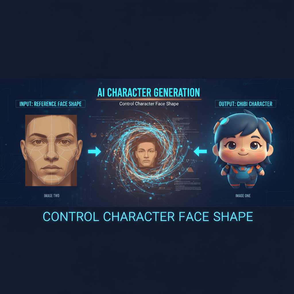 "Steuerung der Gesichtsform von Charakteren: KI-Generierungstool zum Entwerfen von Q-Version Charakteren basierend auf Referenzgesichtsformen."