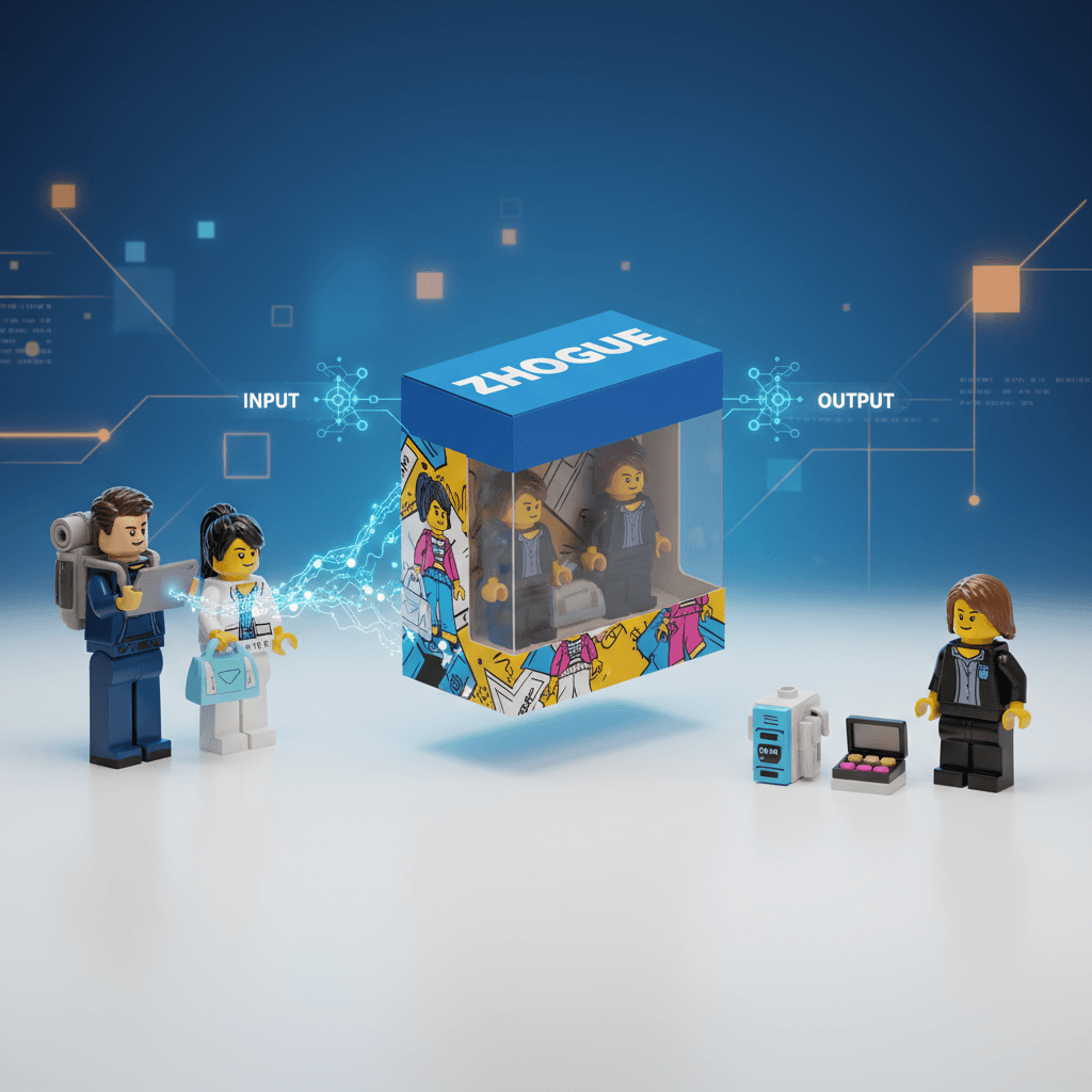 레고 미니피규어 도구는 AI 생성을 통해 캐릭터를 레고 미니피규어 포장 상자 스타일로 변환하여 독특한 디자인을 제공합니다.