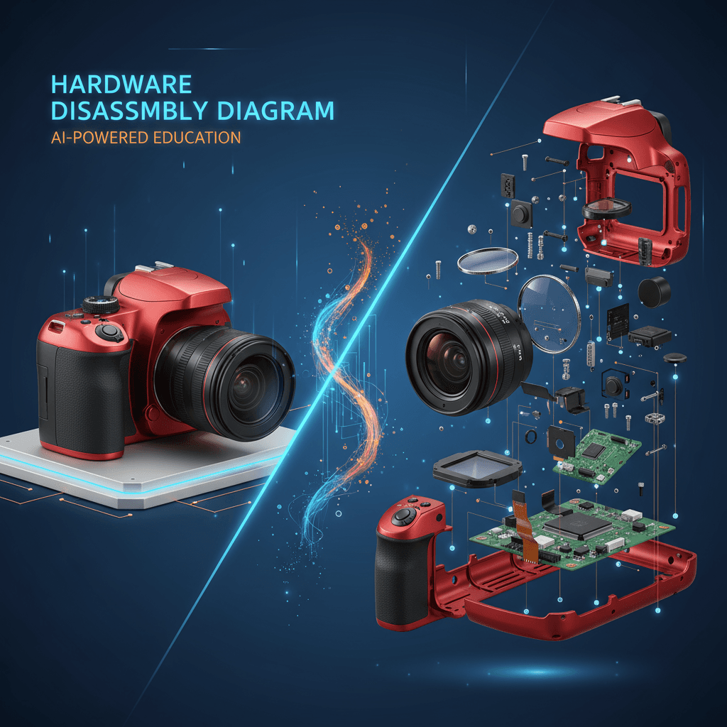 AI生成的硬件拆解图,清晰展示设备内部组件及工具名称,助力教育学习。