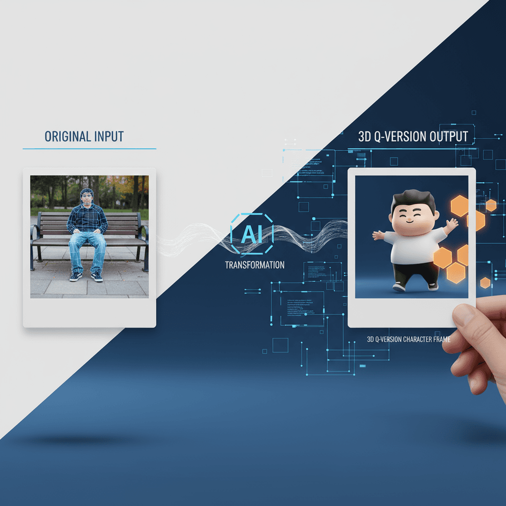 3D Q-Style Character Photo Frame transforms characters into 3D Q-style, breaking out of a Polaroid with AI generation.