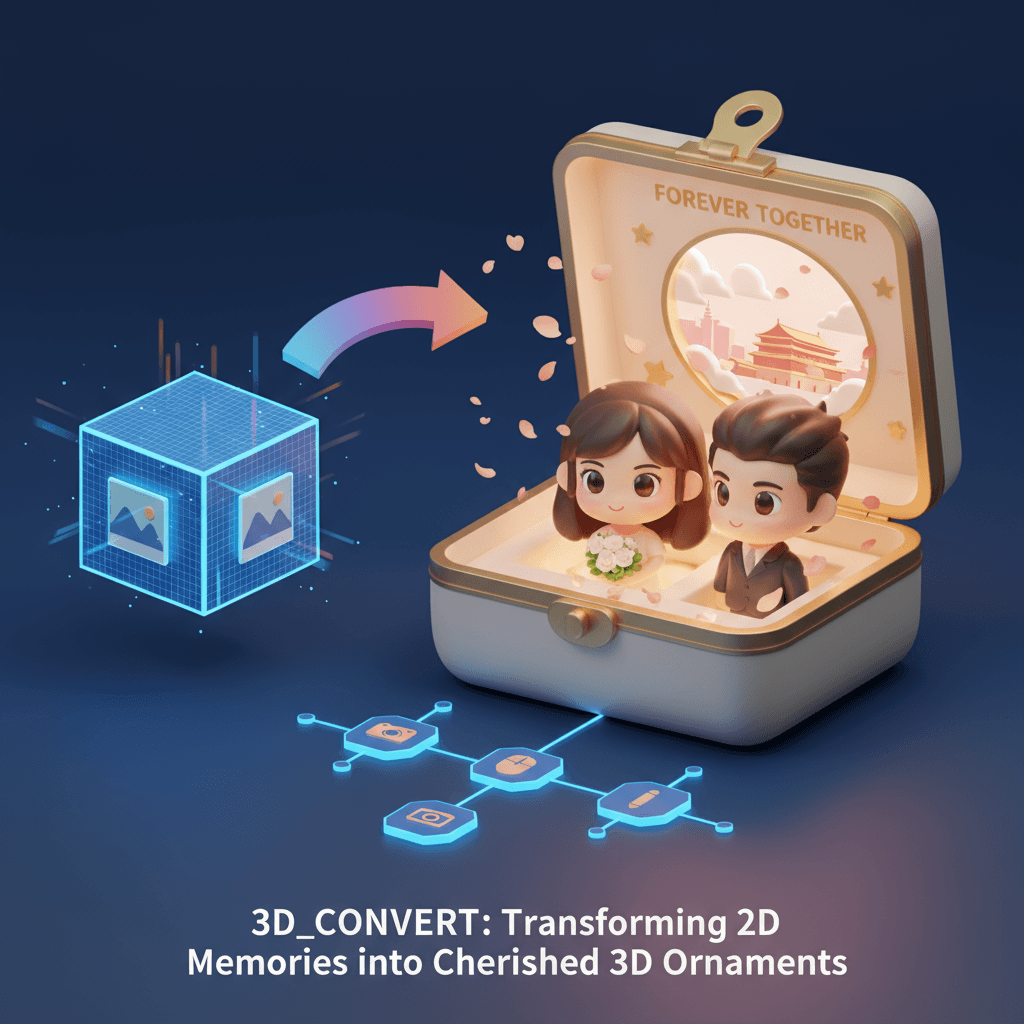 3D Couple Jewelry Box Ornament: A romantic scene with two Q-style characters in a soft pastel-toned display box, ideal for collectibles.