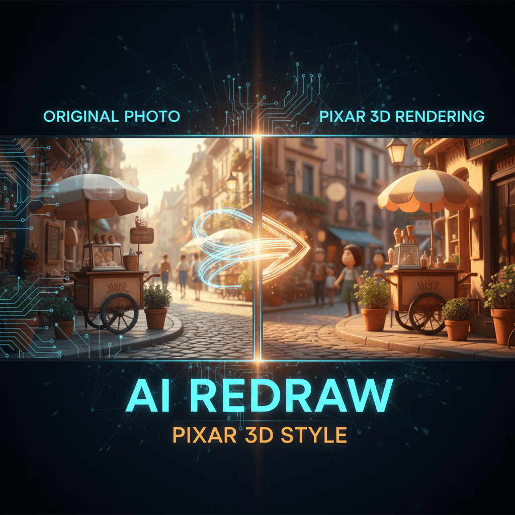 AI生成的3D_convert工具将这张照片重绘为皮克斯3D风格,展现生动细腻的视觉效果。