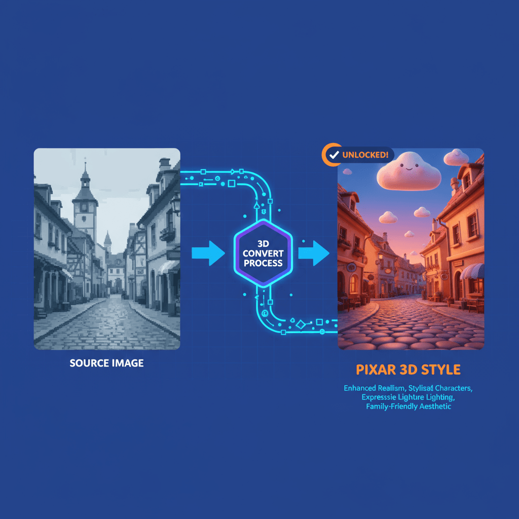 "使用3D_convert AI工具将照片重绘为皮克斯3D风格,展现生动的艺术效果。"