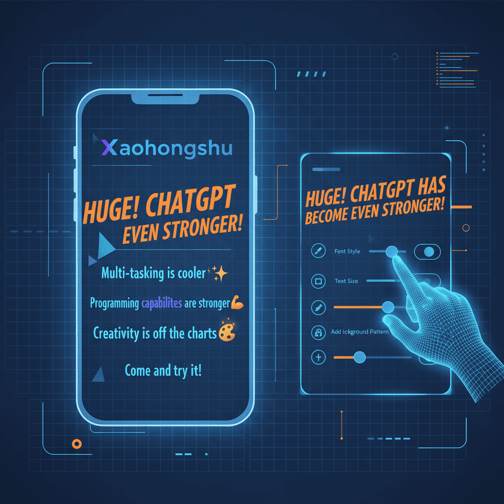 Artistic Xiaohongshu cover for augmented reality, showcasing AI multitasking and creativity with bold text and engaging design.