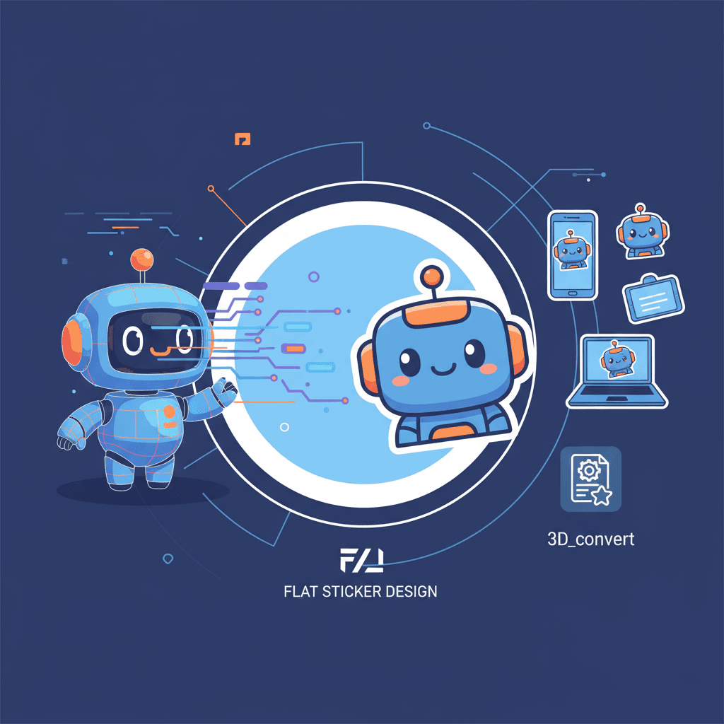 Desain stiker chibi dengan garis tebal, ciri wajah imut, batas warna solid, latar belakang transparan, dibuat dengan AI dalam 3