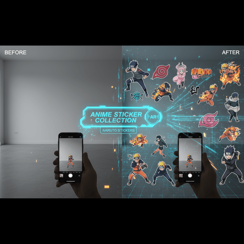 Conjunto de Stickers de Anime: stickers de Naruto con generación de IA para diversión y creatividad en realidad aumentada.