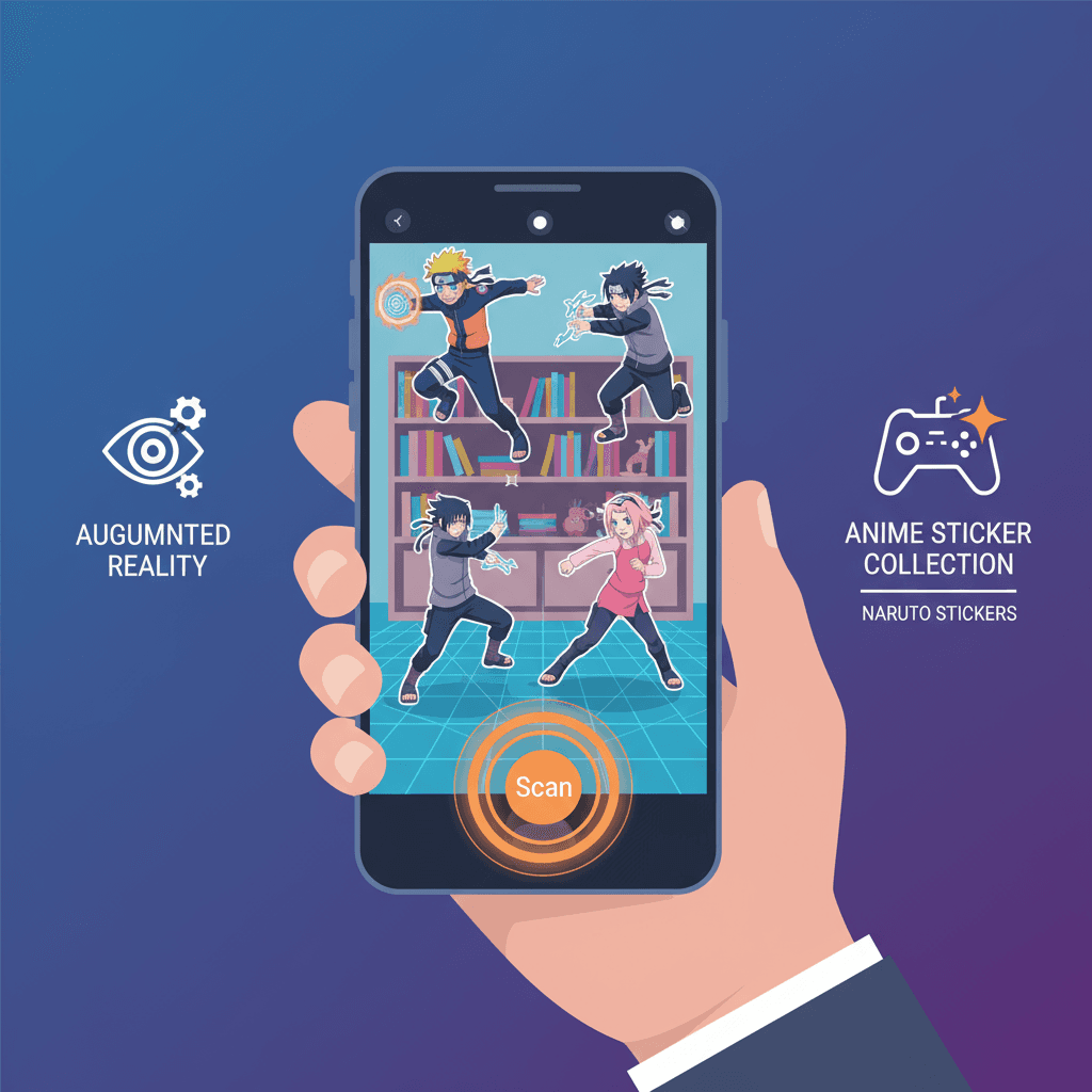 Conjunto de stickers de anime con personajes de Naruto para aplicaciones de realidad aumentada, mejorando la interacción y creatividad del usuario.