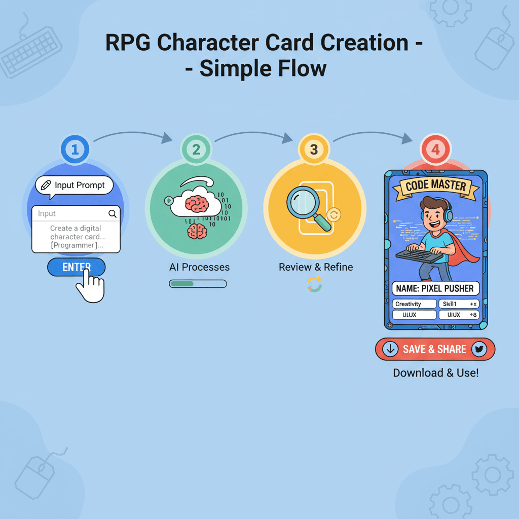 Étapes d'utilisation pour créer une carte de personnage numérique de style RPG en utilisant un outil d'IA : concevez, personnalisez et montrez faci…