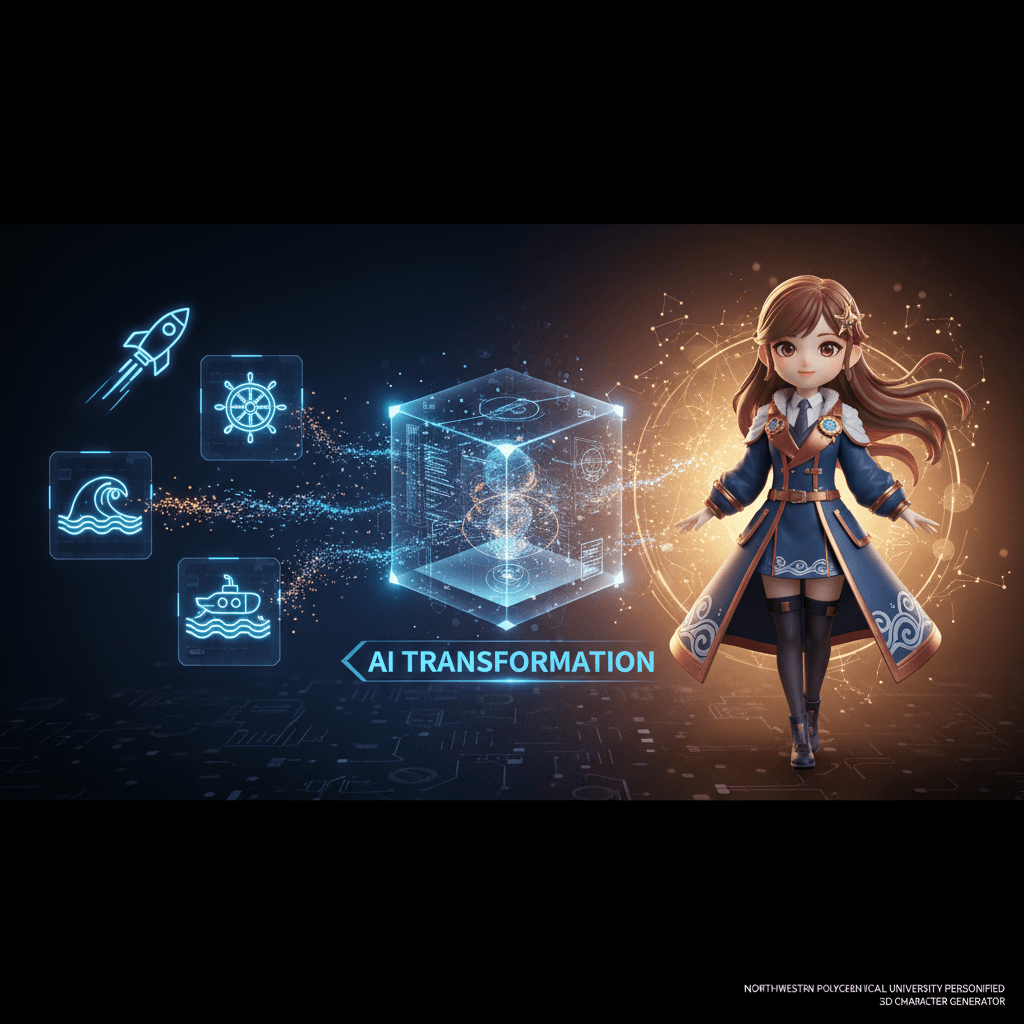 Personnage universitaire anthropomorphisé en 3D Chibi génération d'une fille chibi représentant l'aérospatiale de l'Université Polytechnique Northw…