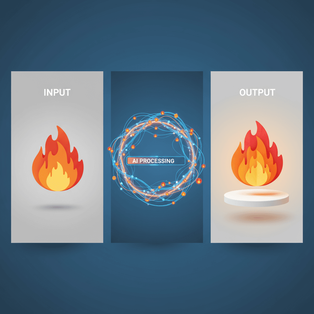 Icône Emoji en Style Papercraft : emoji "🔥" en papier coloré rendu en 3D avec textures et ombres, montrant la créativité de la génération AI.