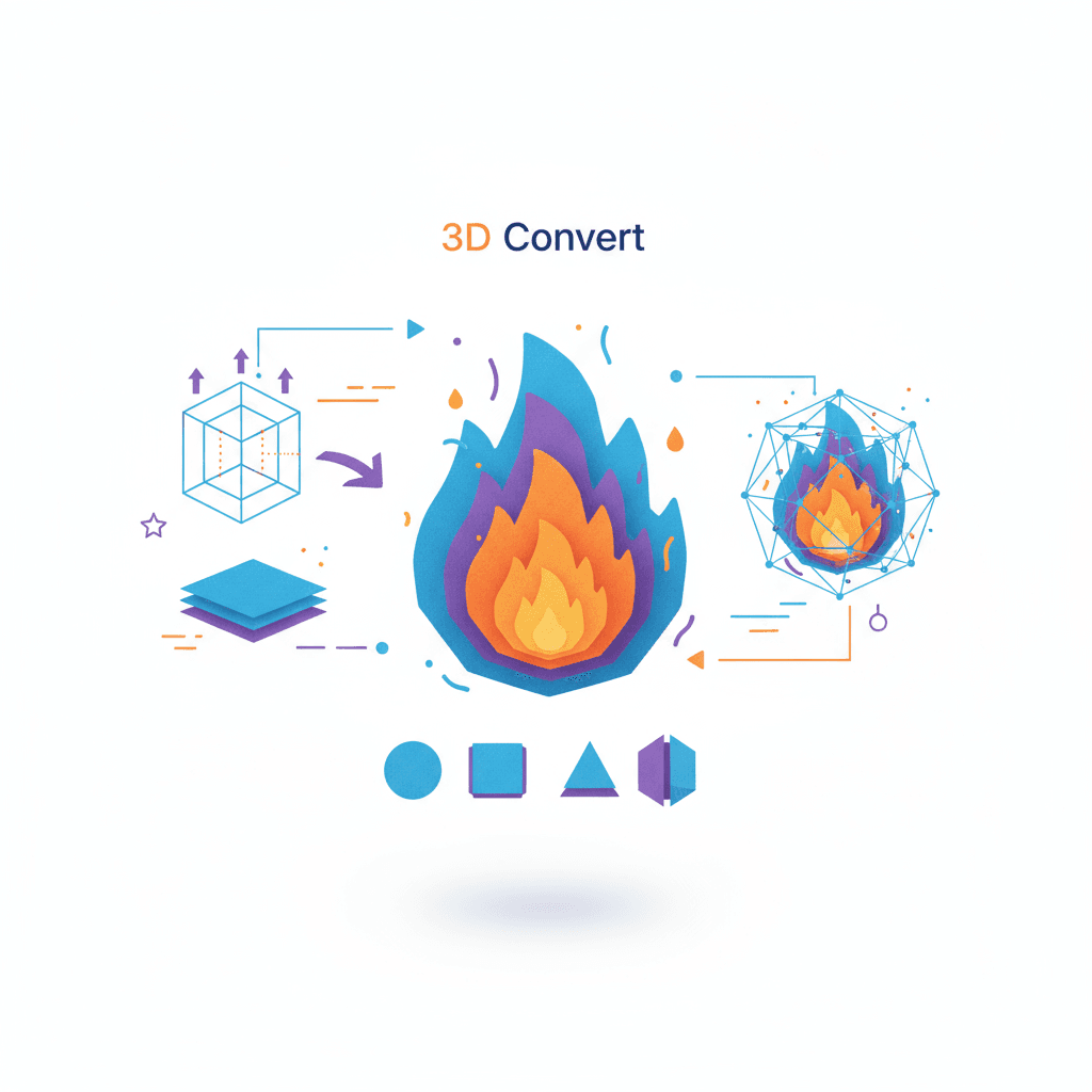 Icône emoji "🔥" en style papercraft faite de papier découpé coloré avec des textures, des ombres et un fond blanc épuré. 3D_convert, AI.