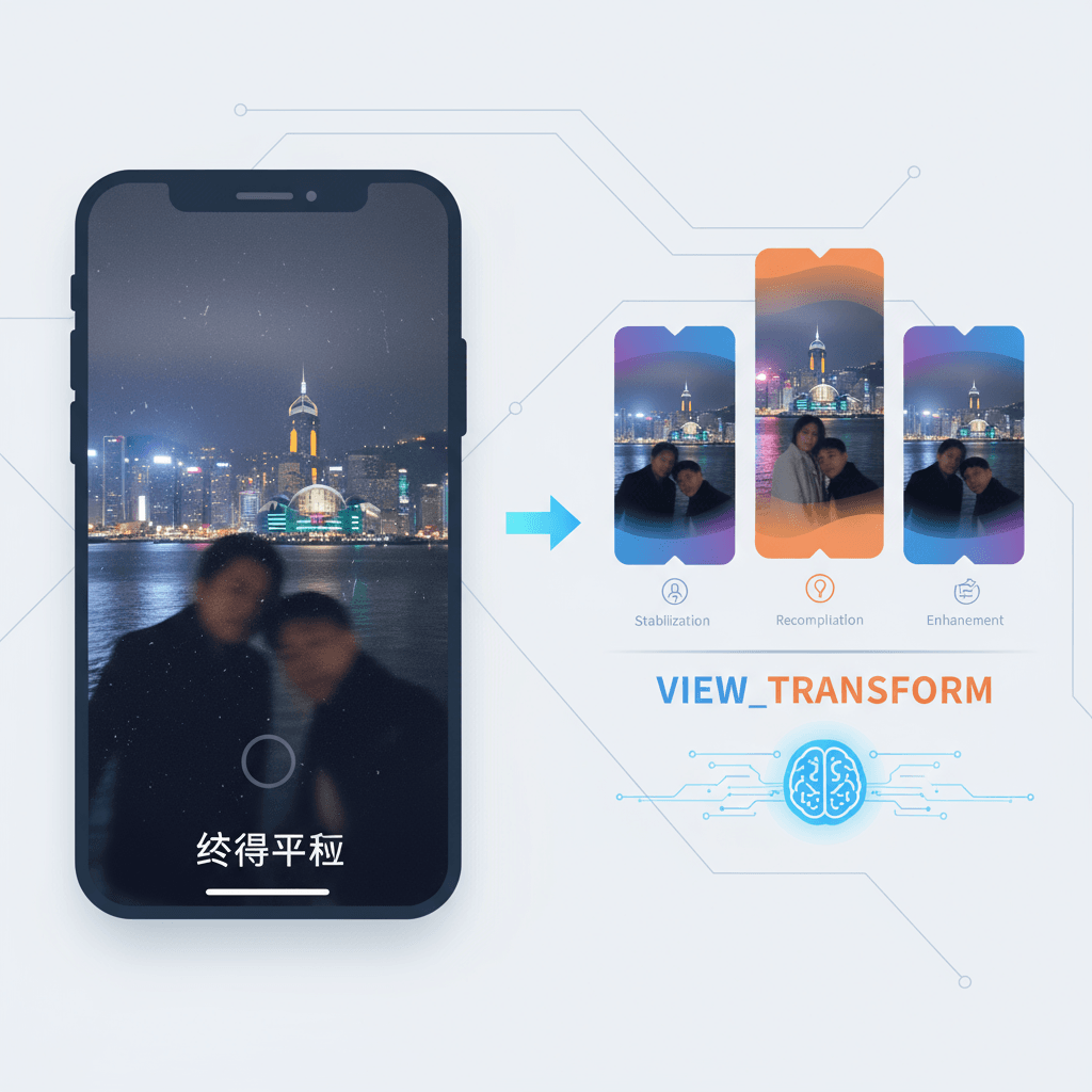 Texte alternatif : "Un selfie iPhone 'Extrêmement Ordinaire' d'Eason Chan et Nicholas Tse près du port de Victoria, montrant une médiocrité décontr…