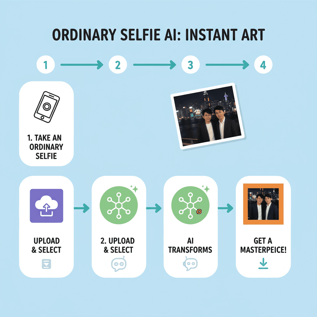 Étapes d'utilisation pour un outil IA : Créez un selfie iPhone 'Extrêmement Ordinaire' avec facilité, mettant en valeur des instantanés décontracté…