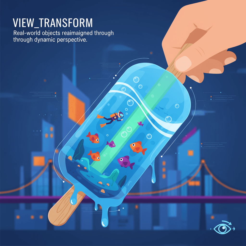 手が水中のシーンを持つシュールなアイスキャンディーを持ち、ぼやけたニューヨークの街を背景に、AIの創造的な応用を示しています。