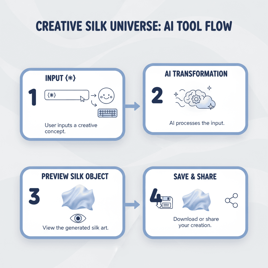 창의적인 실크 유니버스 AI 도구의 사용 단계: ❄️을 부드럽고 초현실적인 3D 실크 객체로 우아하게 변환합니다.