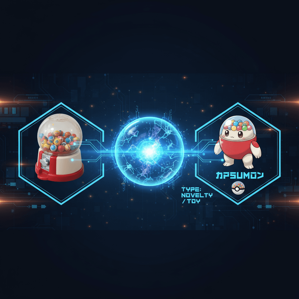 إنشاء بوكيمون أصلي: مخلوق تم إنشاؤه بواسطة الذكاء الاصطناعي مستوحى من كائن، يتميز بتصميم فريد، كرة مخصصة، ونوع عنصري.