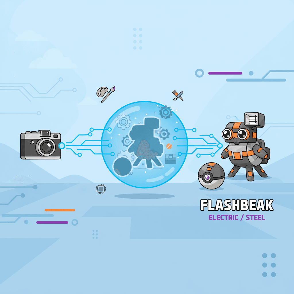 رسم توضيحي فني لمخلوق خيالي مستوحى من كائن، يتميز بتصميم فريد، كبسولة مخصصة، ونوع عنصري.