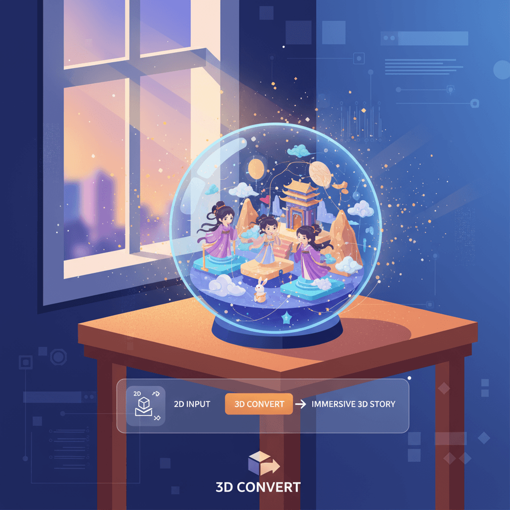 Kristallkugel-Illustration mit einer detaillierten 3D-Szene von Chang’e, die zum Mond fliegt, strahlt Wärme und ostasiatische Fantasie aus. KI, 3D_…