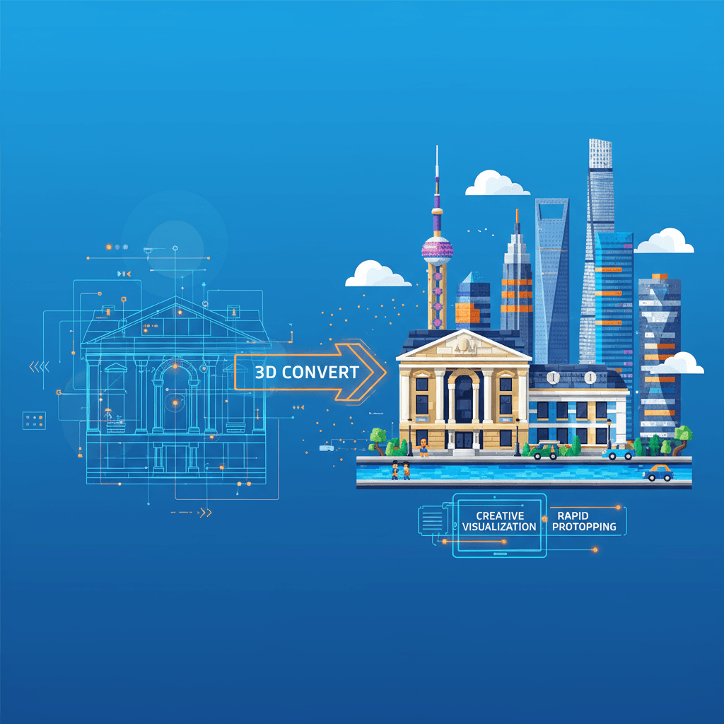 Pemandangan kota LEGO berwarna-warni dari Shanghai Bund dengan bangunan detail, minifigur, dan garis langit Pudong; konversi 3D AI.