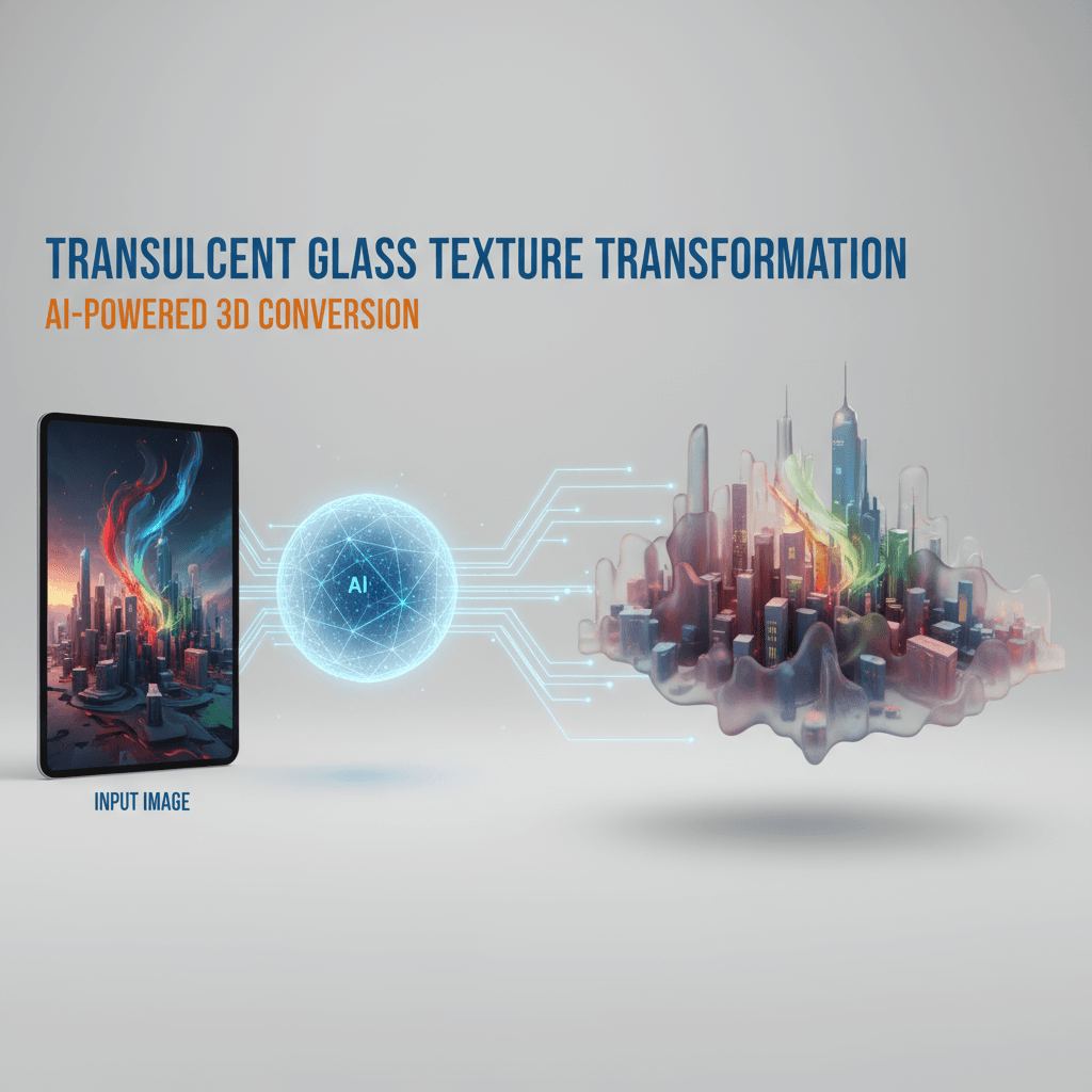 Transformation de texture de verre translucide : génération IA de verre translucide 3D doux avec une finition givrée et des couleurs d'origine.