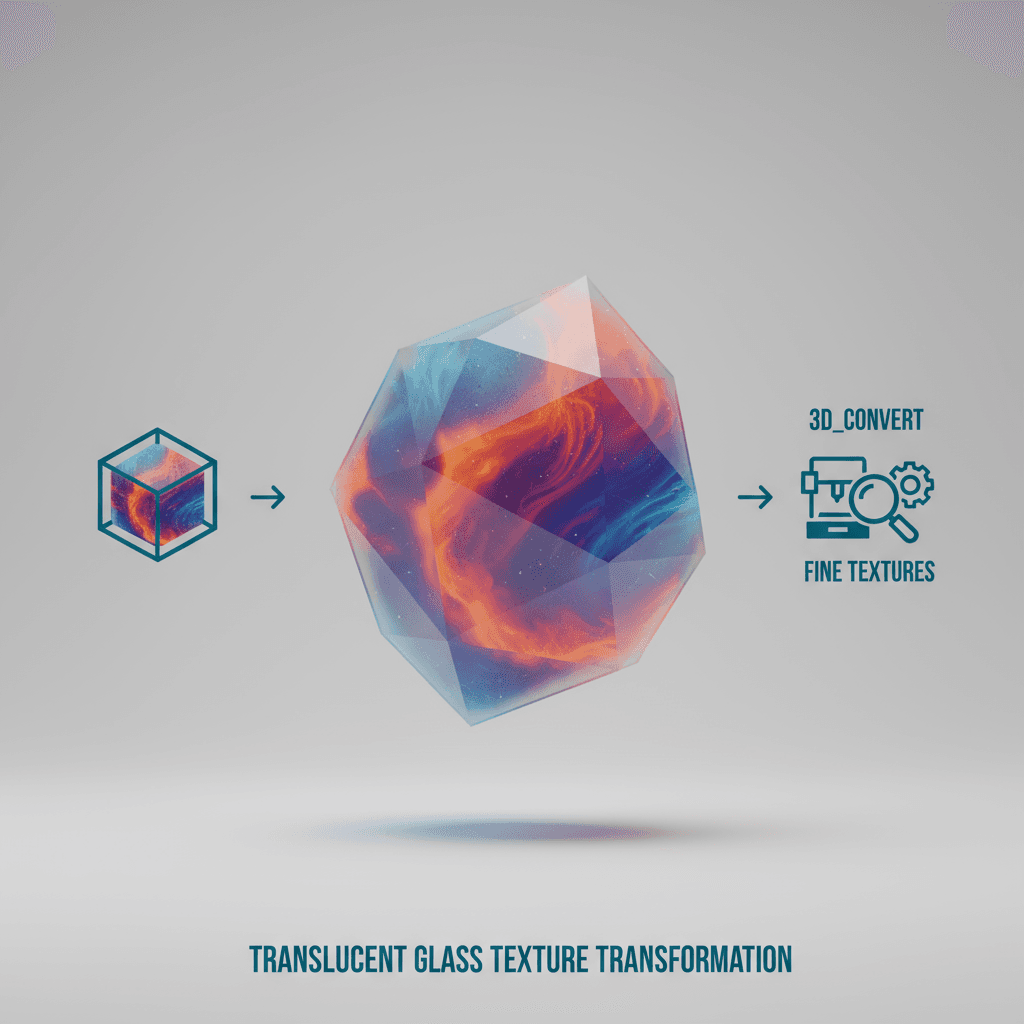 Illustration AI 3D_convert de texture de verre translucide avec une finition givrée, centrée sur un gris clair, mettant en valeur des couleurs déli…