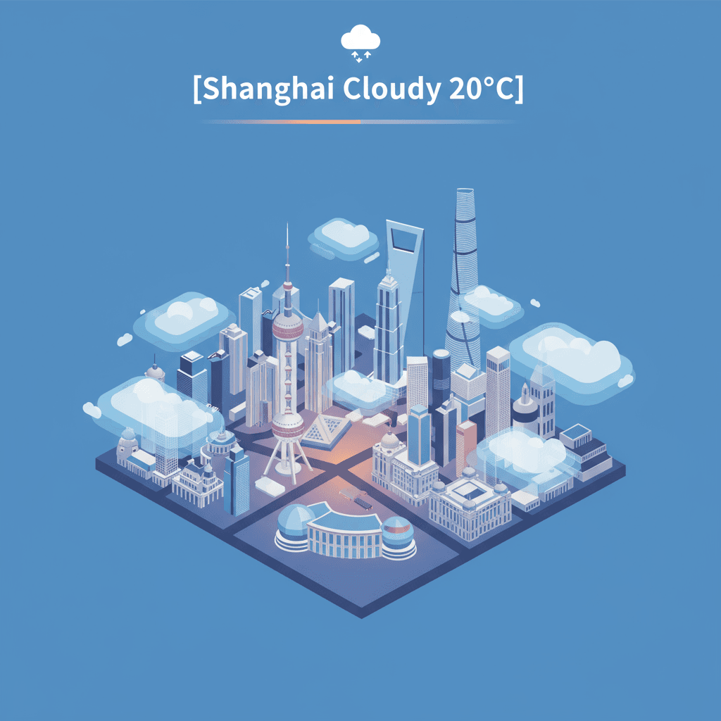 3D-stadtbezogene Wettervorhersage-Illustration, die ikonische Wahrzeichen mit sanften Wolken zeigt, in PBR für klare Details gerendert. KI.