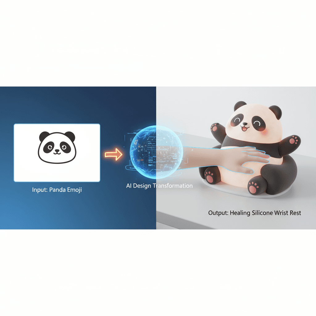 Reposamuñecas de silicona de panda estilo chibi, suave y ergonómico, diseñado para la comodidad en el uso de oficina. Generación por IA.