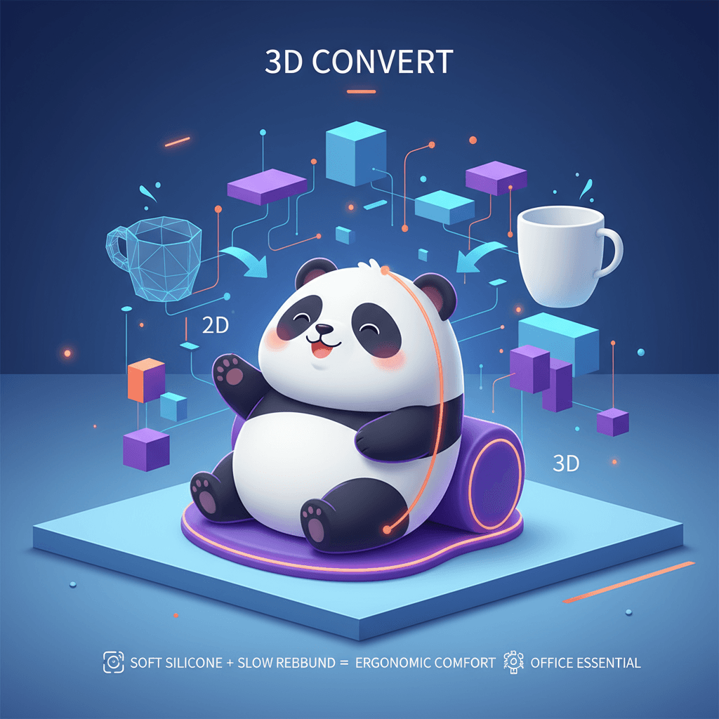 Reposamuñecas de silicona estilo chibi de panda para uso en oficina, mostrando textura suave y comodidad en un diseño lindo. Ilustración generada p…