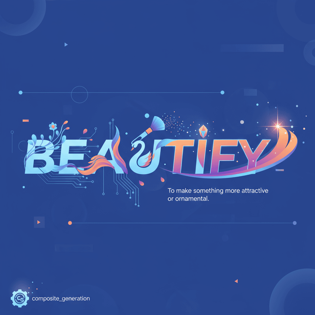 Ilustración artística de "embellecer," fusionando letras con elementos florales para representar la mejora. Herramienta: generación_compuesta, apli…