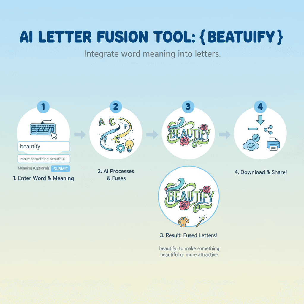 Texto alternativo: "Diagrama de flujo que ilustra los pasos de uso para la herramienta de IA 'Fusión de Letras con el Significado de la Palabra' pa…