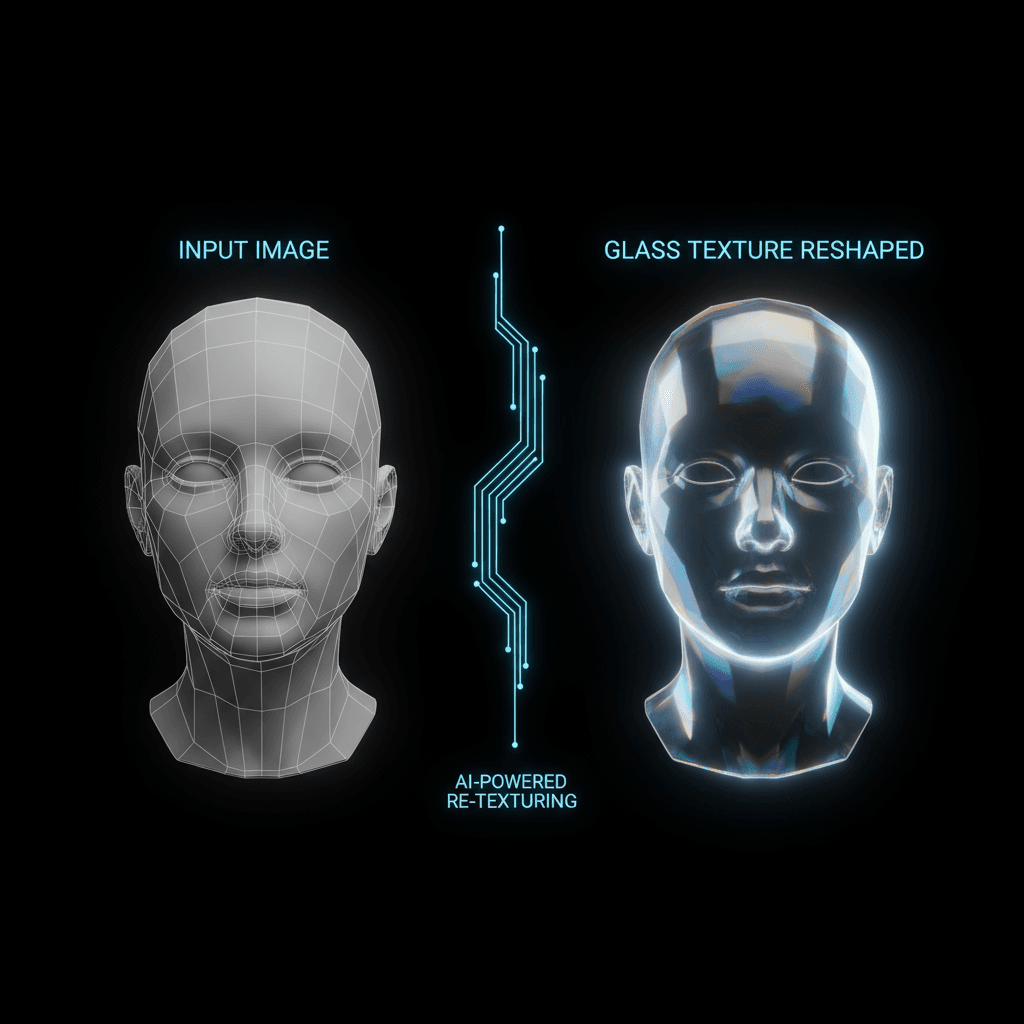 "إعادة تشكيل قوام الزجاج: توليد الذكاء الاصطناعي لقوام زجاجي ثلاثي الأبعاد فوتوراليستي مع الشفافية والقزحية."