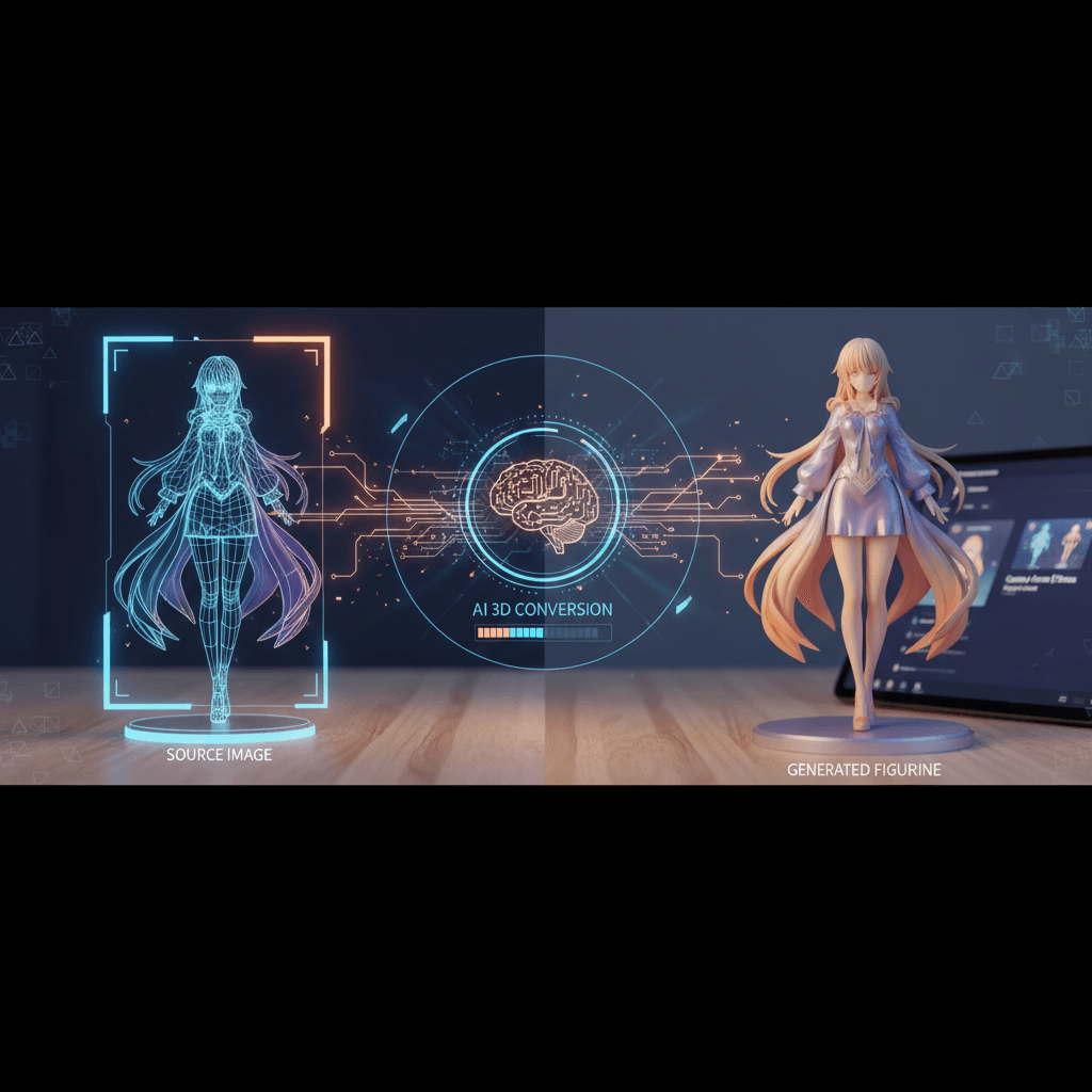 Figura de Anime Personalizada: generación de IA de una figura de estilo anime detallada en un escritorio, capturando la pose, la expresión y la rop…