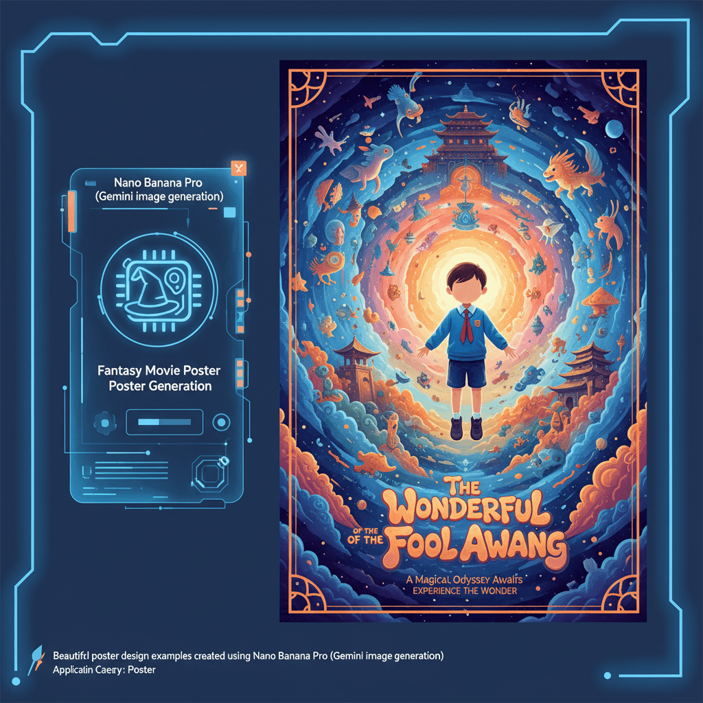 Artistic fantasy movie poster created with Nano Banana Pro AI, showcasing vibrant visuals and captivating design elements.
